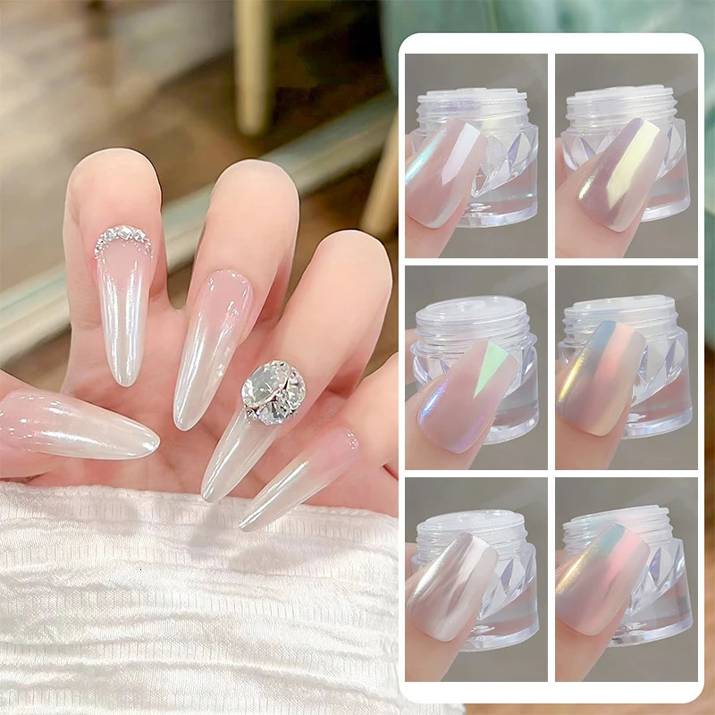 1 bottle of Moonlight Mirror Nail Sparkling Powder Paint Aurora White Chromium Dust Decoration Accessories 241213