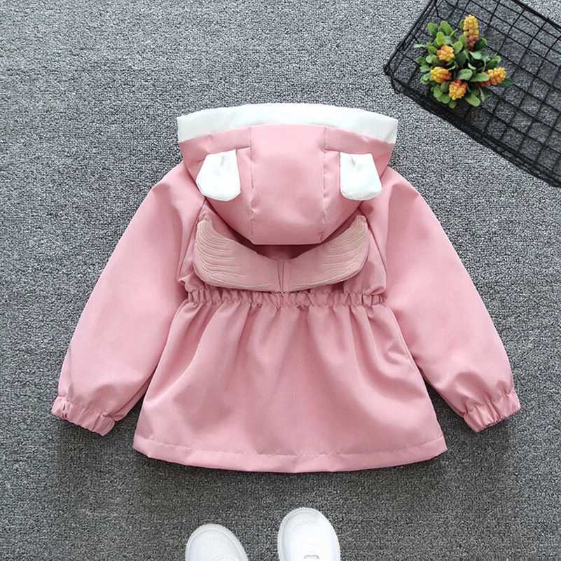 Spring and Autumn 2024 Girls and Childrens Leisure Solid Color Wings Long sleeved Hooded Coat Zipper Shirt Childrens ClothingXJ241214