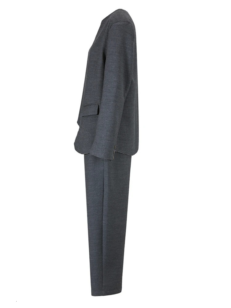 EAM Two Piece Suit Big Size Tshirt Wide Leg Pants Round Neck Long Sleeve Women Fashion Spring Autumn 25X098 241121