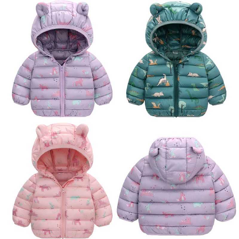 1 2 3 4 5 6 Years Baby Kids Jacket Autumn Winter Boys Full Print Dinosaur Thick Hooded Coat For Girls Warm Down OutwearXJ241214