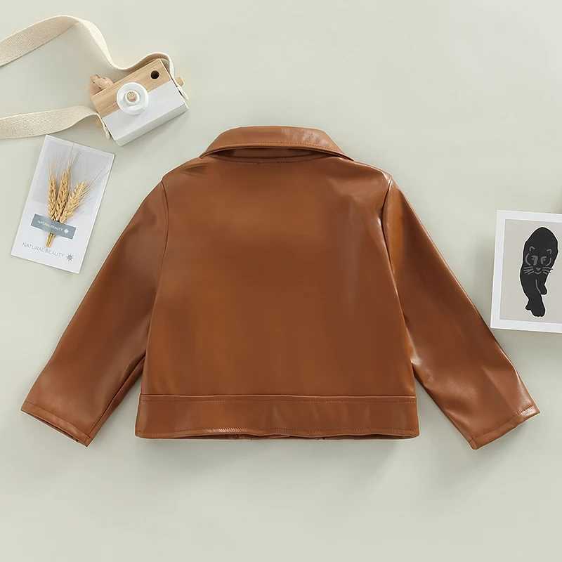 1-5years Kids Pu Leather Jacket Long Sleeve Turn-Down Collar Zipper Closure Casual Outwear For Girls Spring Fall Leather CoatsXJ241214