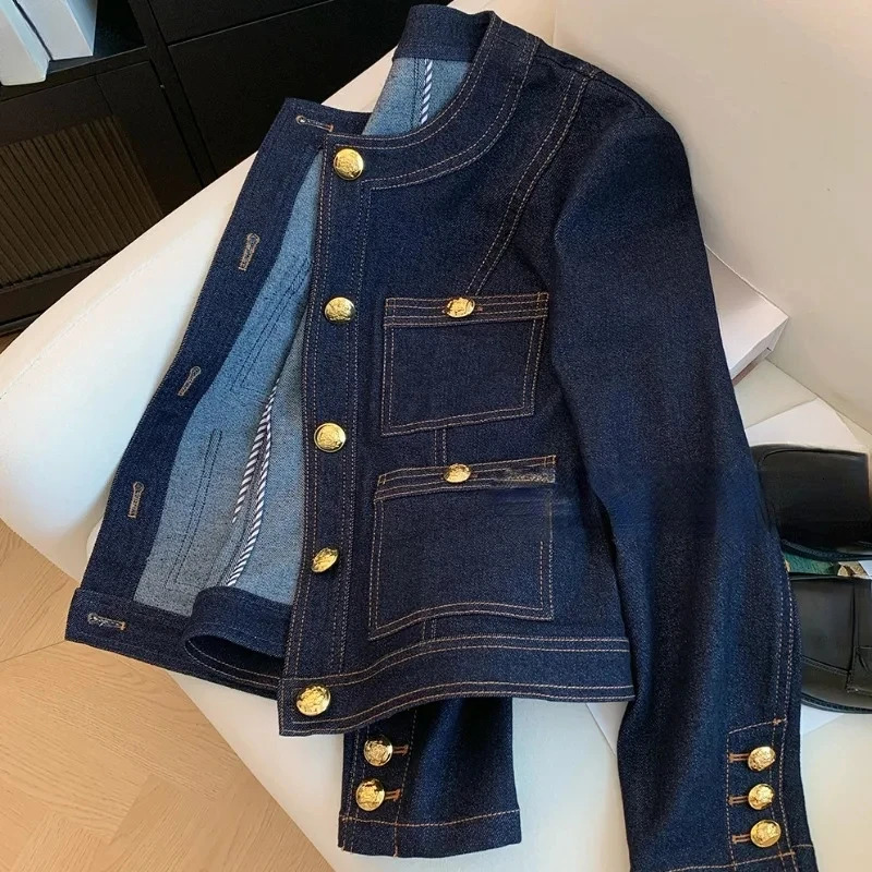 Womens denim jacket spring button vintage Chaquetas Korean fashion blue chic Ropa De Mujer jeans bomber 241211