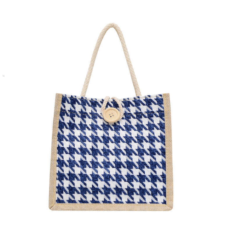 New Handheld Canvas Women's Large Capacity Fashionable Thousand Bird Grid Shopping Shoulder Student Classroom Bento Bag