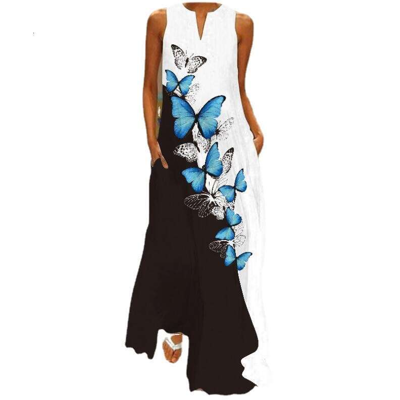 2021 summer sleeveless long skirt V-neck printed emerald wer dress European and American women's 2024 new casual versatile fashion clothing