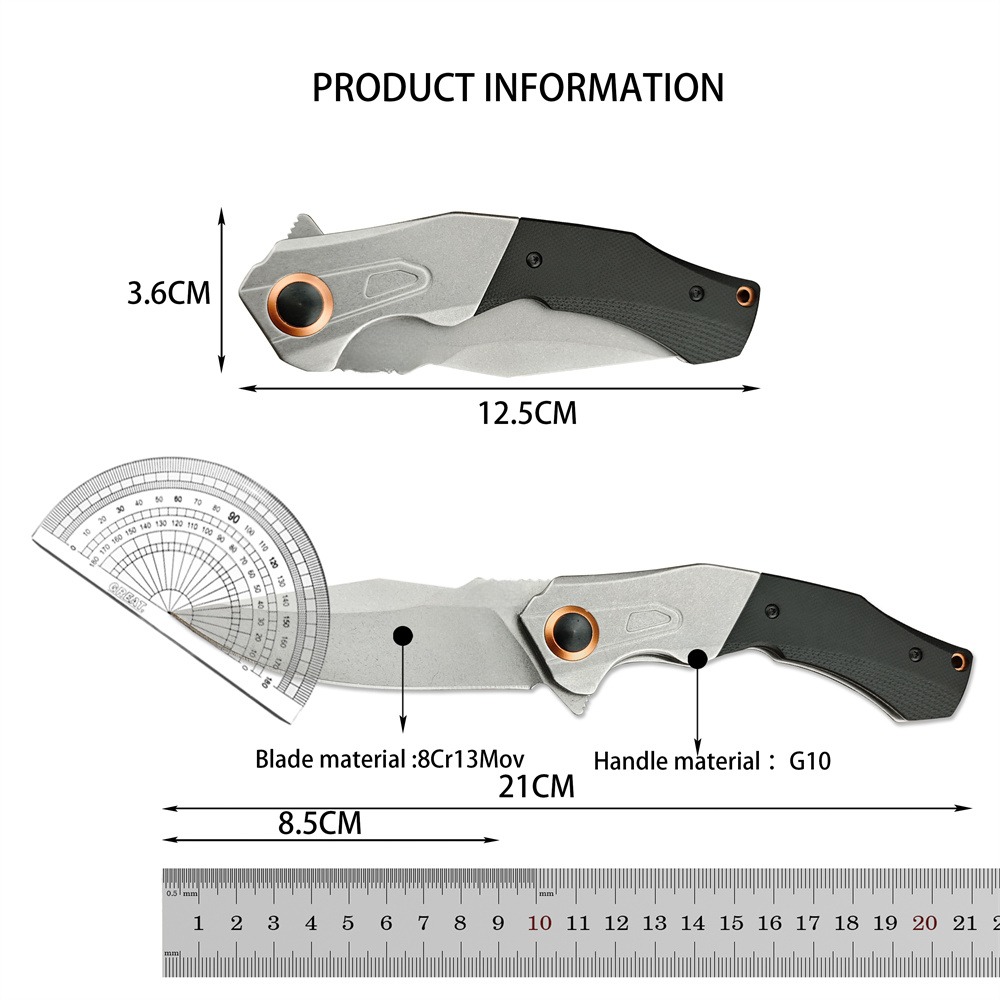 KS 2075 Payout Assisted Flipper Folding 3.5 Stonewashed D2 Clip Point Blade Black G10 with Stainless Steel Bolster Handle Outdoor Hunting Hiking Knife