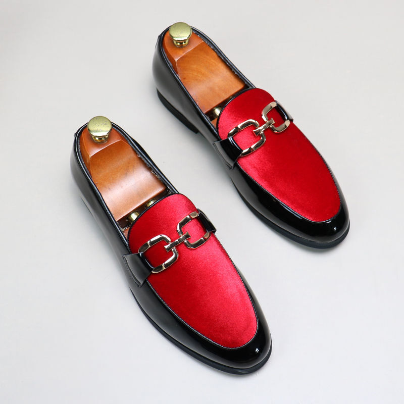 Man Fashion Leather Shoes Mens Patchwork Party Wedding Loafers Metal Button Moccasins Men Slip-On Comfortable Driving Flats