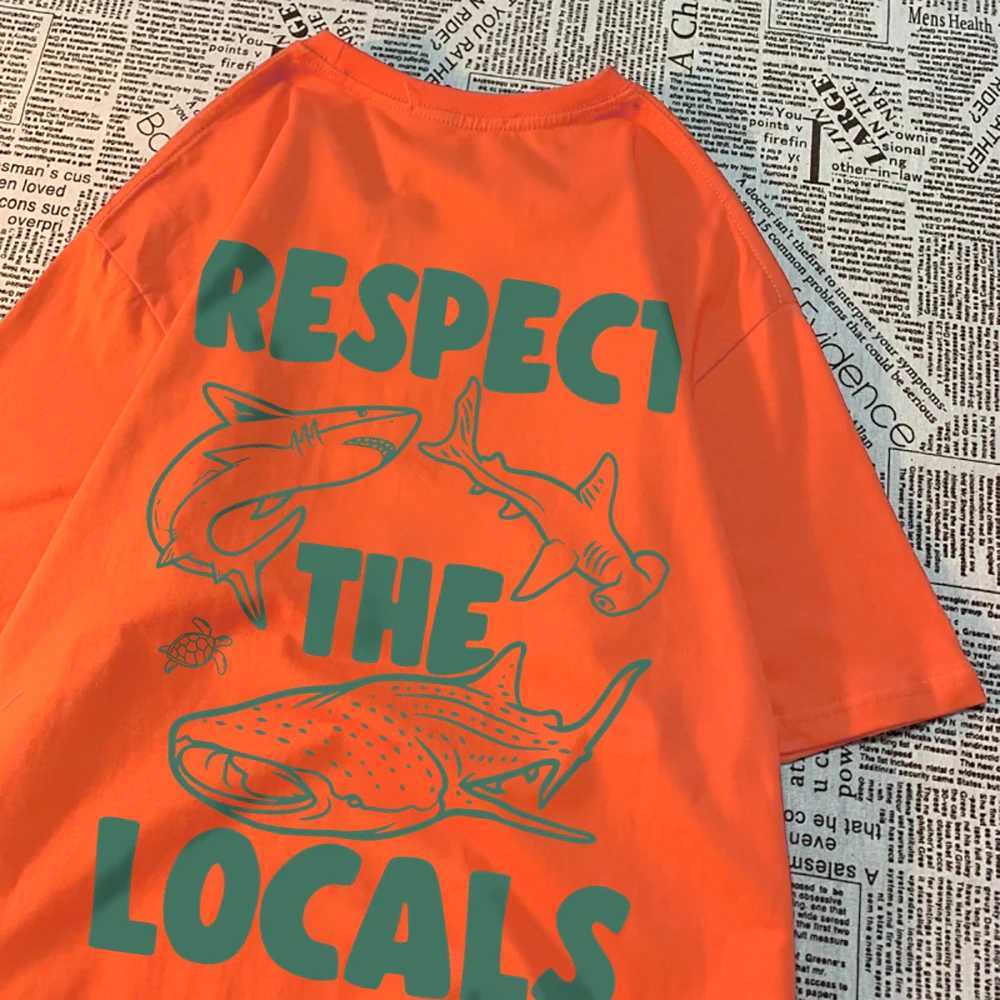Respect The Locals Marine Animals Men Women T Shirts Cotton Sweat T Shirt Casual Loose Tee Clothes Harajuku Clothing Couple W241216