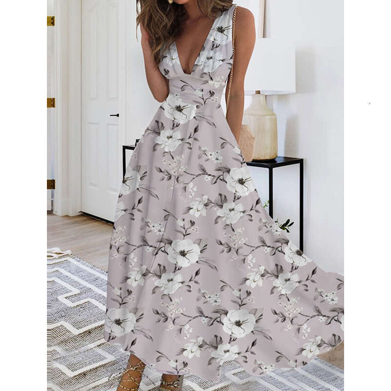 Ins European, American, Russian, deep V-neck sleeveless sexy high waisted satin women's dress 2024 new casual versatile fashion clothing
