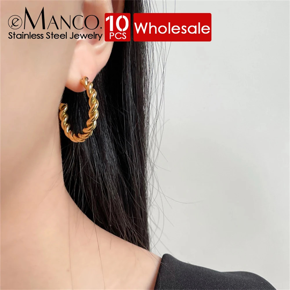 EManc 10 Retro Spiral Wrapped Ring Earrings Suitable for Punk Party Earrings for Women Fashionable Gold Silver Jewelry Pendant 241216