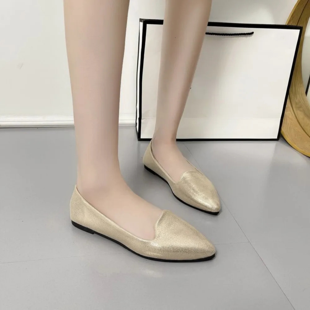 Womens 2024 Fashion Slide Breathable Elastic Ballet Shallow Flat Soft Bottom Corner Toes Enlarged Size 43 Boat Shoes 241213