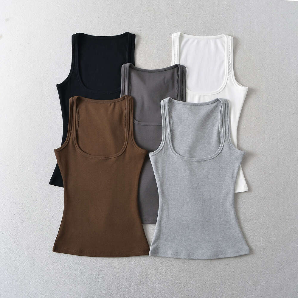 Versatile Pure Desire Square Neck Solid Color Bottom for Women's Summer Outfit Slim Sleeveless Strap Tank Top 2024 New Casual Fashion Trendy Clot