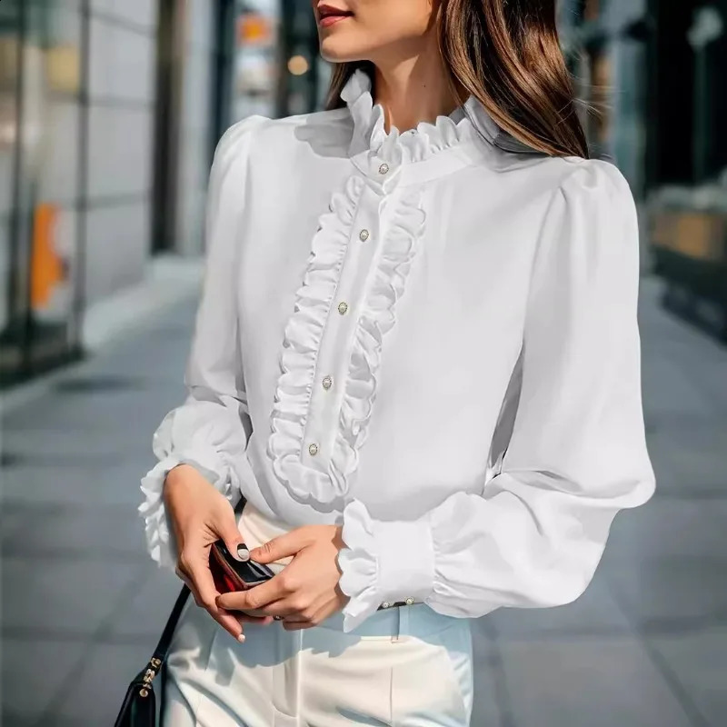 OL Ladies Comfortable Latest Office Womens Work Commuting Tops European American Famale Shirts Ruffles Elegant Fashion Blouse 241213