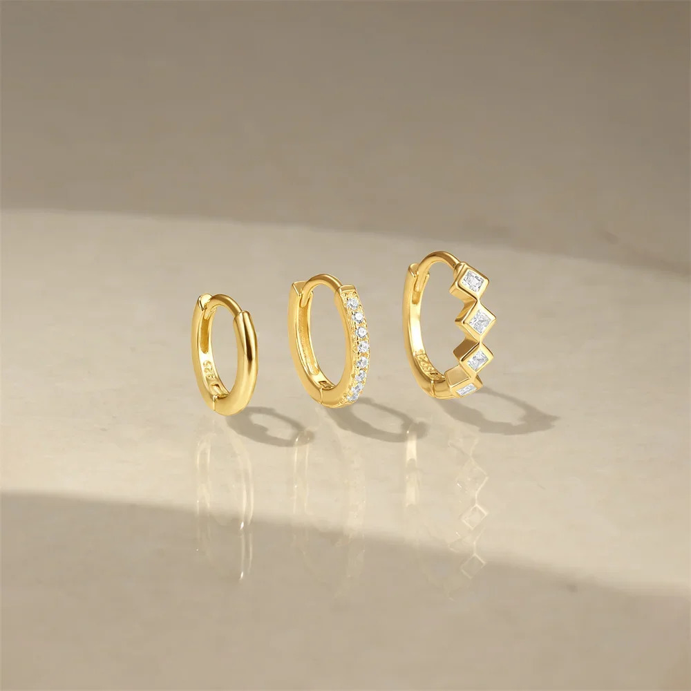 VAL 925 Sterling Silver Korea Simple Square Zircon Earrings Set Round Earrings For Women Birthday Party Jewelry Gifts 241214