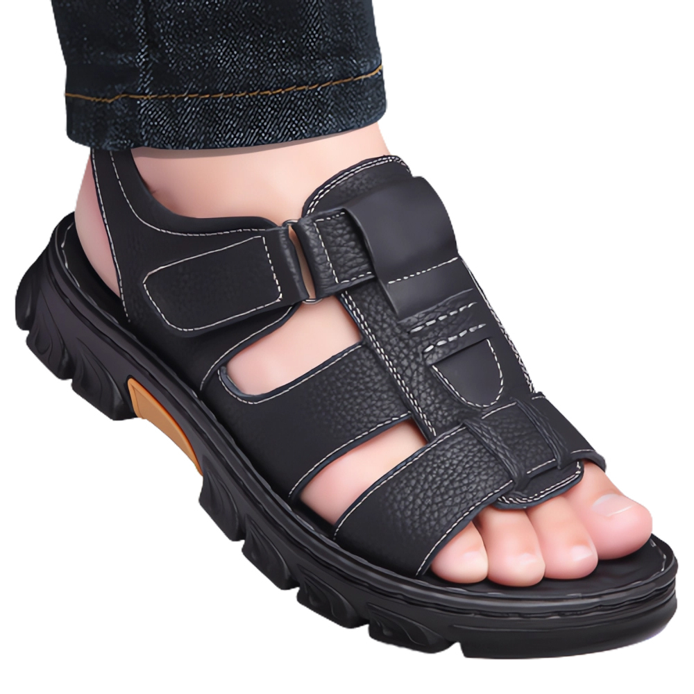 Loveontop Men's New Beach Shoes Cowhide Slippers Outdoor Non-Slip Thick-Soled Leather Sandals For Me