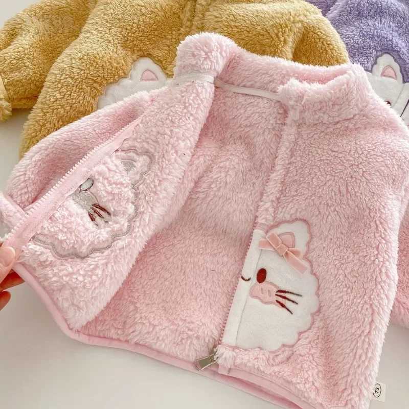 Childrens Fashion Jacket 0-5 Years Old Winter Coral Velvet Childrens Clothing Boys Girls Cat Plush Warm Cotton Coats ParkasXJ241214