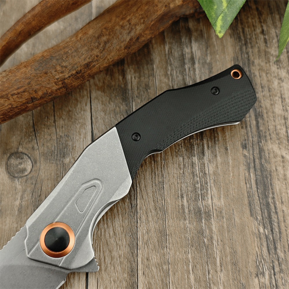 KS 2075 Payout Assisted Flipper Folding 3.5 Stonewashed D2 Clip Point Blade Black G10 with Stainless Steel Bolster Handle Outdoor Hunting Hiking Knife