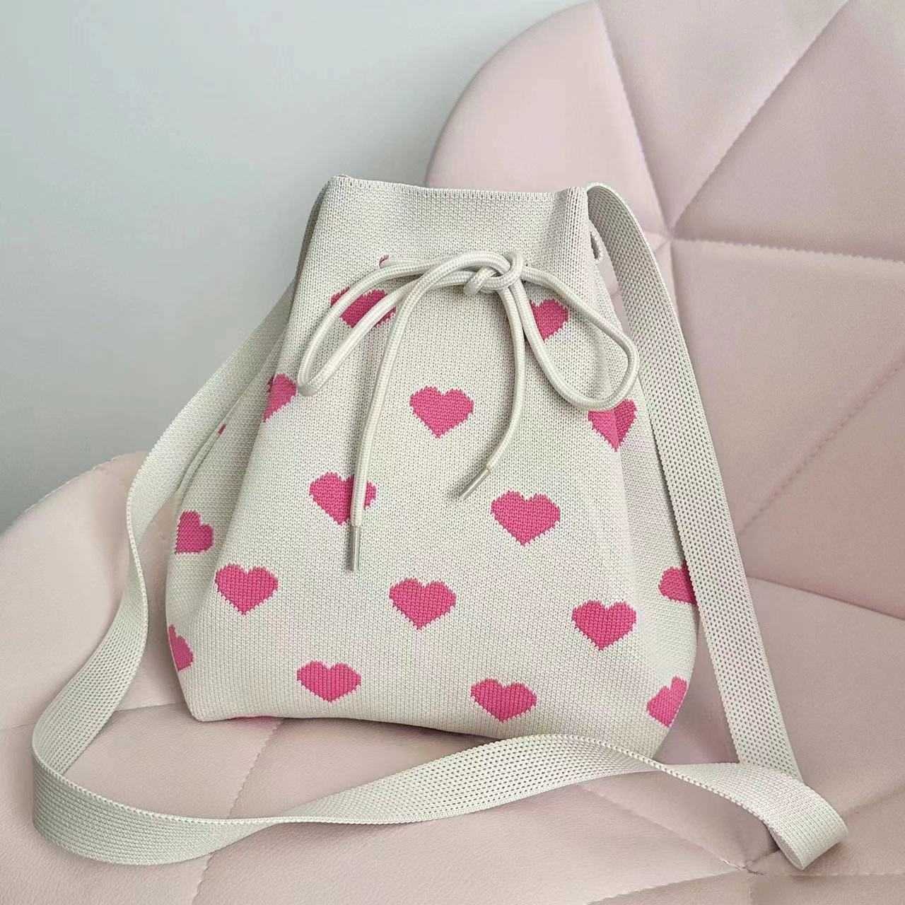 Handbag Women's Knitted Wool Bucket Bag Japanese Korean Versatile Handheld Casual Tote Bag Box Rice Bag 241215