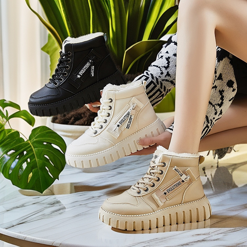 Fashionable velvet Martin boots for women 2024 winter new casual thick sole height increasing student warm motorcycle boots WS820