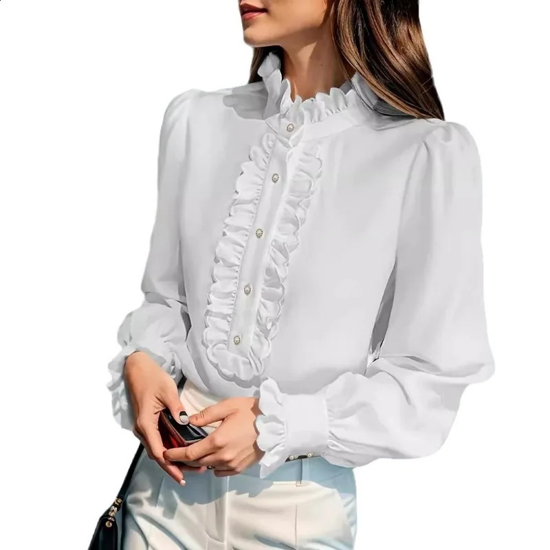 OL Ladies Comfortable Latest Office Womens Work Commuting Tops European American Famale Shirts Ruffles Elegant Fashion Blouse 241213
