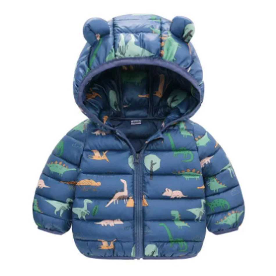 Children Boys Baby Hooded Lightweight Down Jackets Warm Outerwear Autumn Kids Girls Coats Dinosaur Print Casual ClothingXJ241214