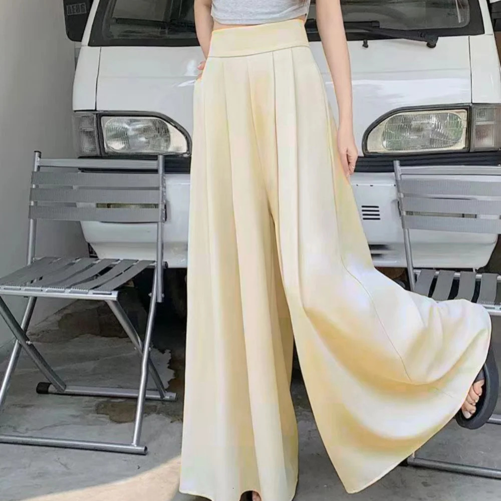 Straight Large Hem Wide Leg Pants Casual Basic High Waisted Suit Office Lady Trousers Trend Solid Elegant Womens Clothing 241212