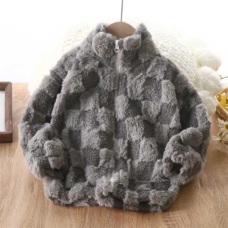 Thermal Fleece Jacket Boys Winter Warm Faux Fur Coat Girls Princess Outwear Fashion Plush Zipper Sweater Kids Clothes 1-10 YearsXJ241214