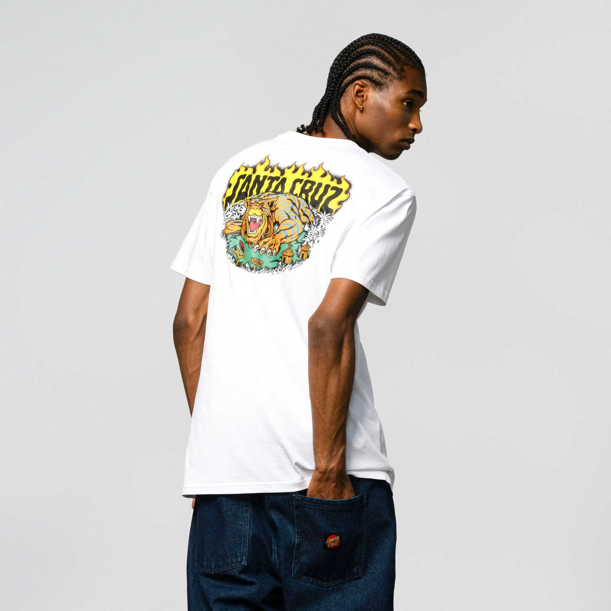 Casual Cotton Santas Mens T-Shirt Loose Sports Cruz Women Short Sleeve Skateboard Tiger Print Street Trend Hip Hop Harajuku Tee W241216