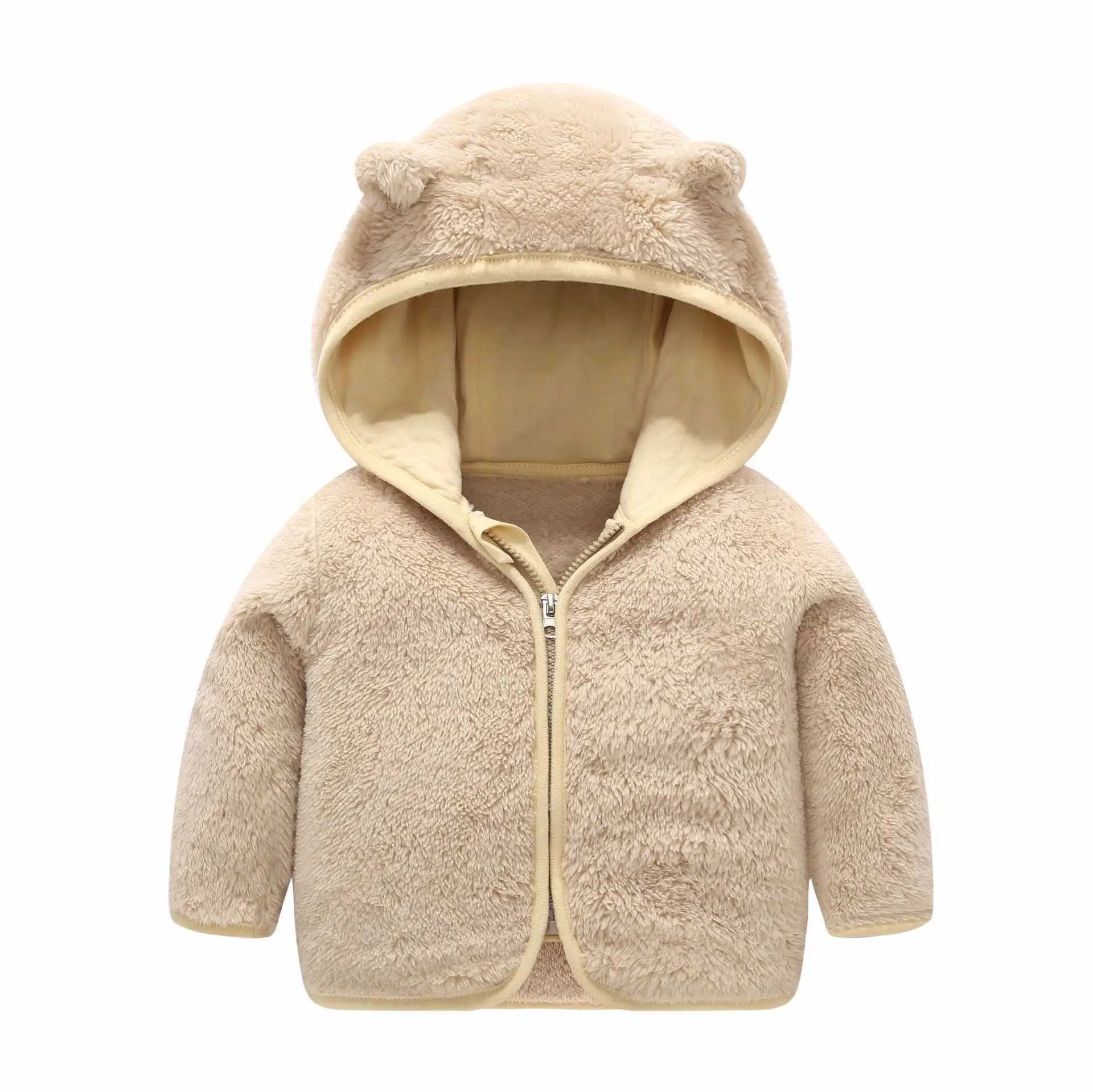 Autumn Winter Childrens Coral Fleece Coat Thick Warm Hooded Long Sleeve Baby Boys Outerwears Plus Velvet Kids Boys JacketXJ241214