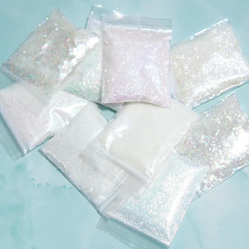 White iris nail glitter AB color mermaid mirror irregular slice 3D thin film paint art decoration 241213