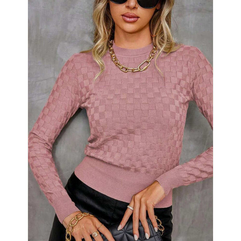 New Round Neck Top From Europe And America, Waffle Long Sleeved Knitted Sweater, Autumn Women's Fashion Quality Classic