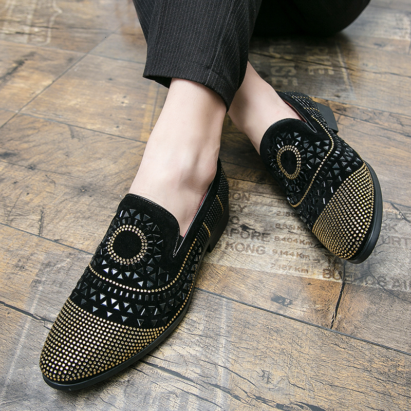 Brand Noble Black Rhie Men Dress Veet Crystal Moccasins Mens Loafers Office Business Party Man Casual Shoes
