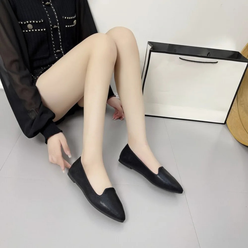 Womens 2024 Fashion Slide Breathable Elastic Ballet Shallow Flat Soft Bottom Corner Toes Enlarged Size 43 Boat Shoes 241213