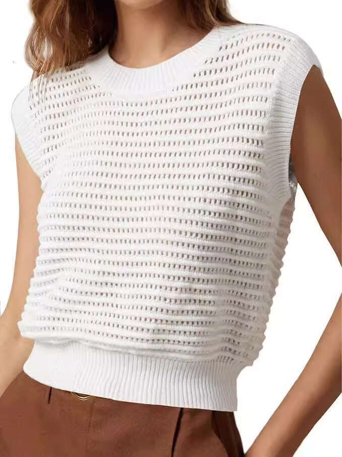 New European American Summer Vacation Slim Fit Round Neck Hollow Out Women's Knitted Sweater Fashionable And Versatile