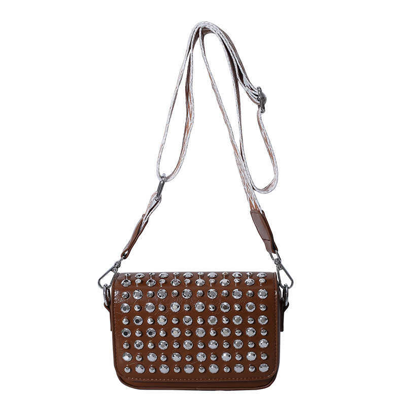 Niche Design Full Diamond Water Diamond Bag Women Fashionable Versatile Shoulder Bag Broadband Crossover Small Square Bag 241215