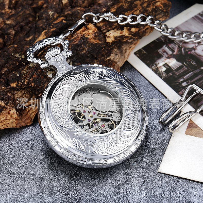 Flip cover skeletonized mechanical pocket watch vintage necklace watch dial diameter 48mm thickness 10mm men and women student pocket watch 005
