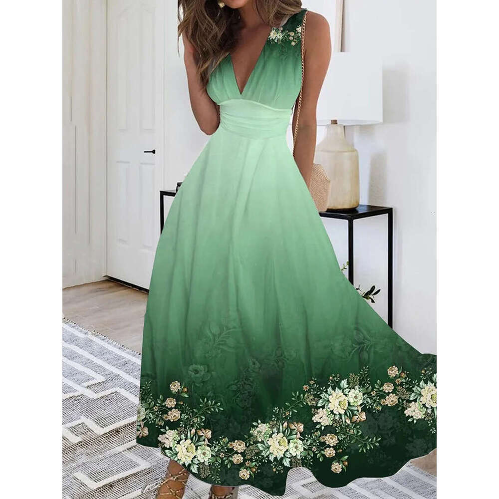 Ins European, American, Russian, deep V-neck sleeveless sexy high waisted satin women's dress 2024 new casual versatile fashion clothing