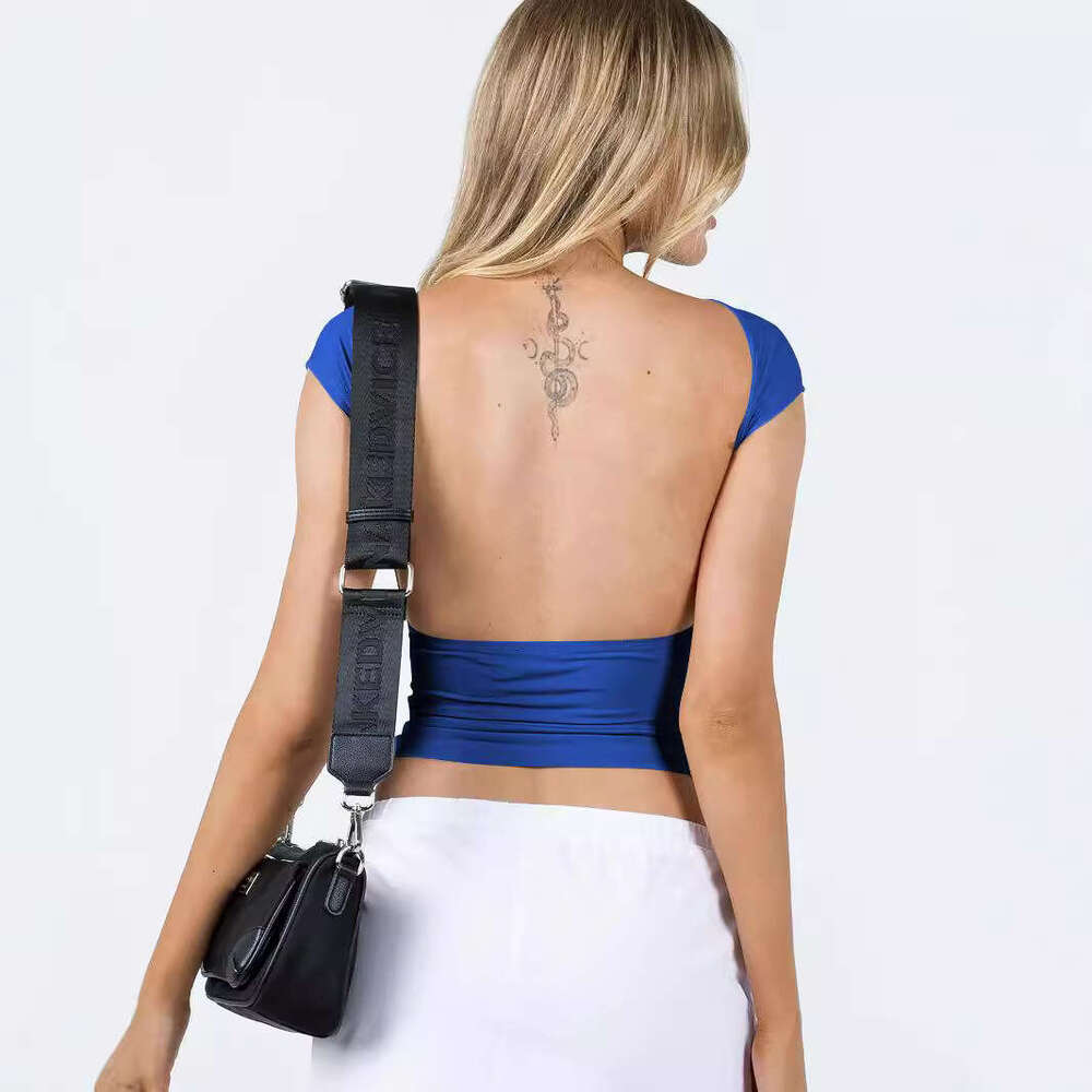 European And Ameran Fashion Summer Sexy Backless Nylon Moisture Wking Comfortable Breathable Short Sleeved Slim Fit BM Top T-Shirt Fashionable Quality