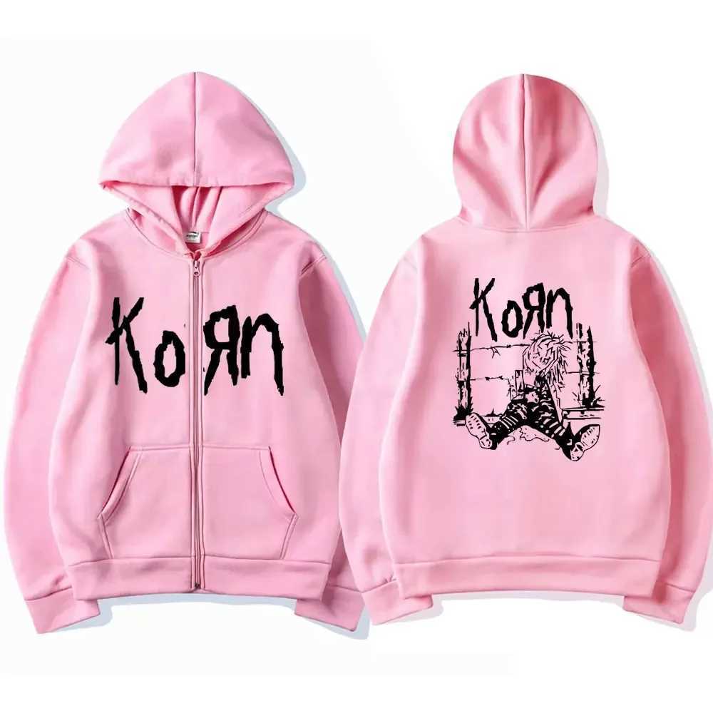 Rock band Korn Graphic Zipper hoodie mens fashion T-shirt mens sweater loose zipper hoodie mens Flce cotton jacket punk mens jacket X241216