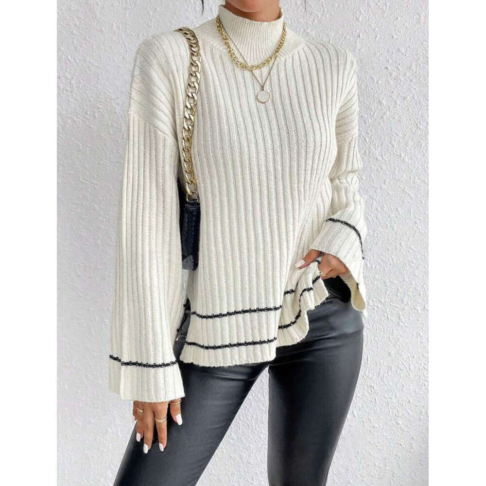 Autumn Clothes, Women's Knitted Sweaters, European And American Casual Splicing, Contrasting Colors, Loose Long Sleeves, Fashionable Quality, Cla