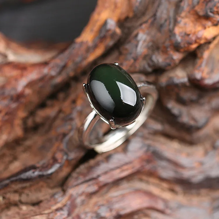 Natural Obsidian Ring For Men Women Silver Jewelry Fashion Opening Couple Korean Edition Rich Paired with Energy Gifts 241214