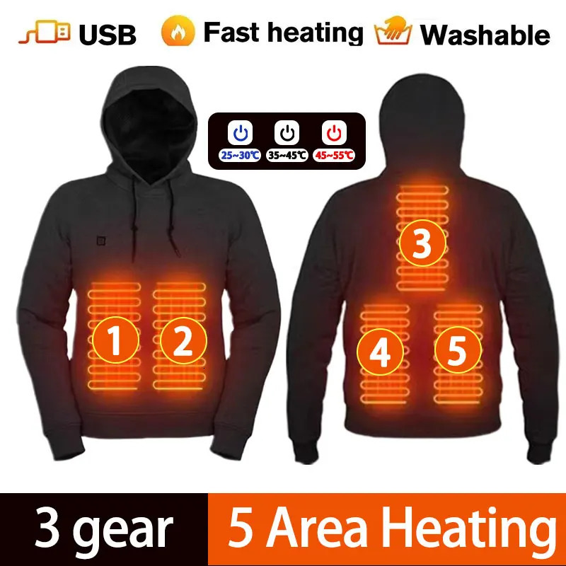 5 Areas Heated Hoodies Men Women Harajuku Heated Sweatshirts Winter Warm Usb Heating Coat Self Heating Thermal Heated Jacket 241214