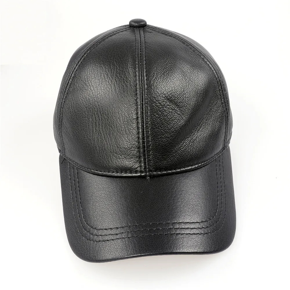 Genuine Leather Baseball Cap Men Black Cowhide Hat Male Adjustable Autumn Winter Real Leather Peaked Hats 241214