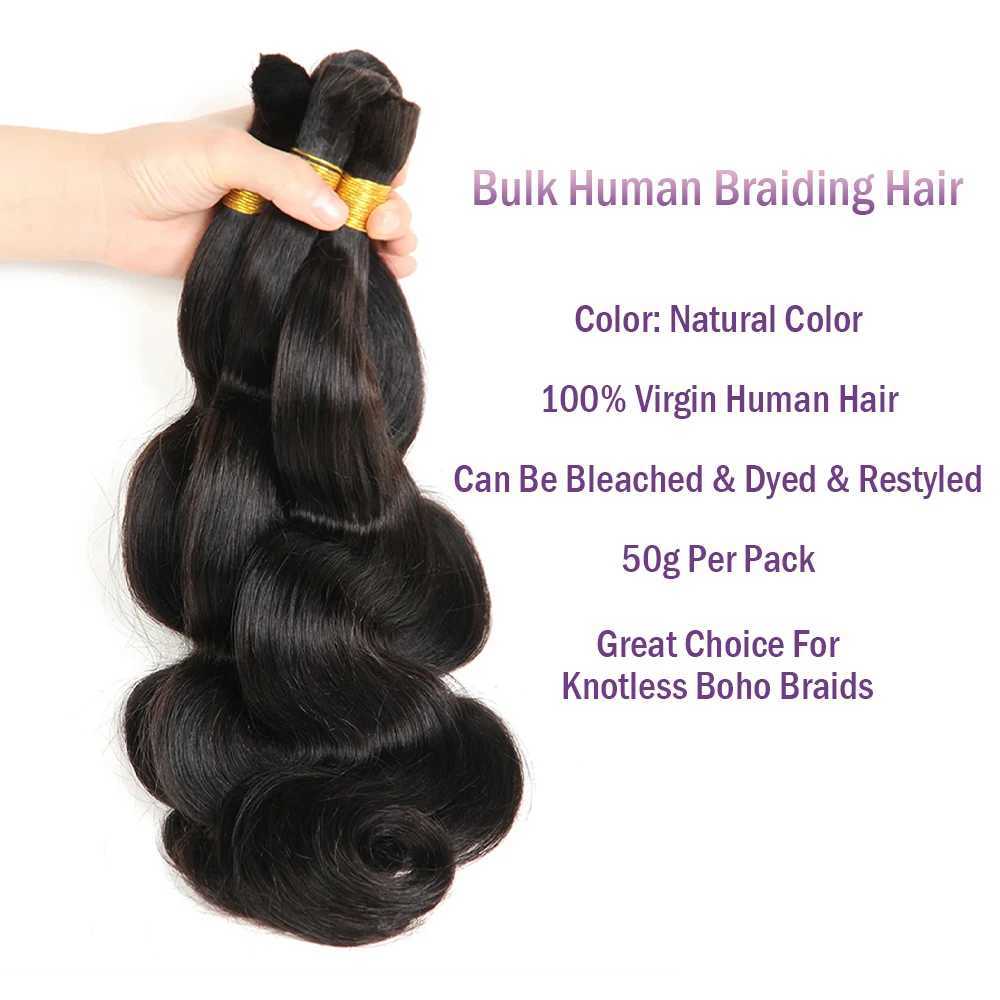 Body Wave No Weft Braids Human Hair Extensions Bulk Human Hair Bundles 16-26 Natural Black Virgin Hair Bulk For BraidingXJ241216