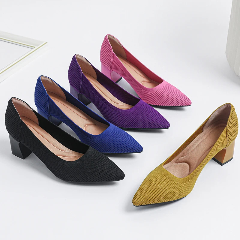 High heels womens 2024 spring/summer soft knitted breathable comfortable shoes 241213