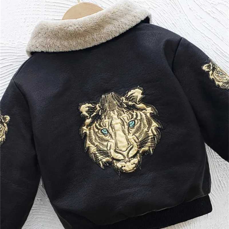 Boys Coat Jacket Overcoat Cotton 2023 Tiger Warm Thicken Velvet Winter Sports Teenager School Kids Childrens ClothingXJ241214