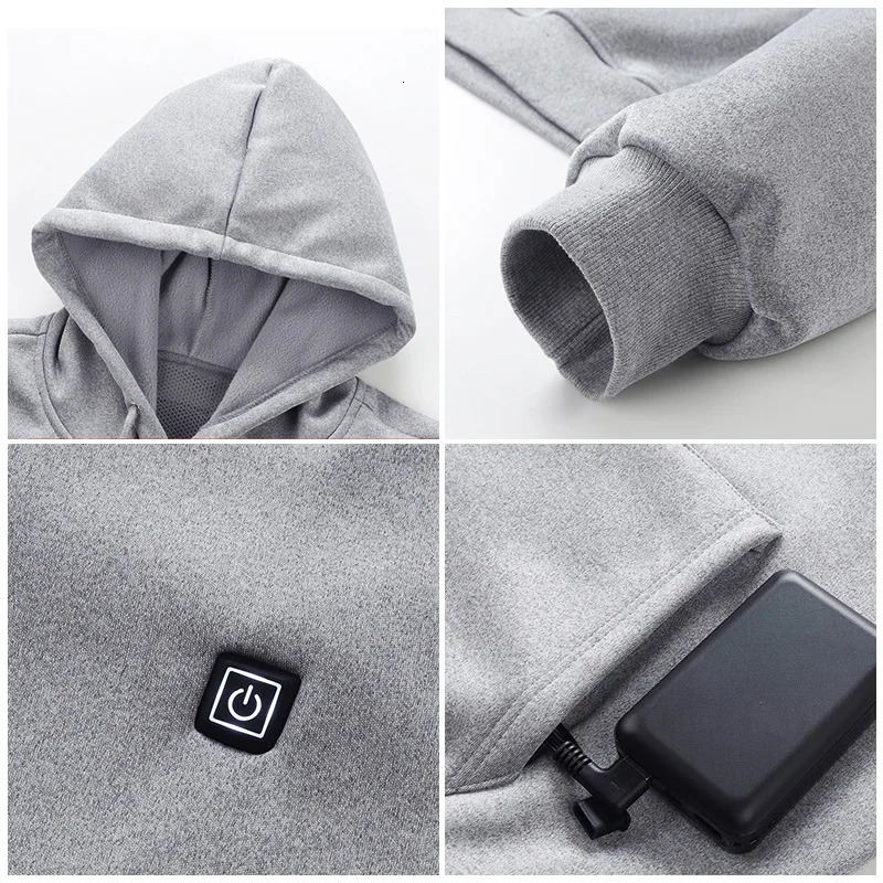 Mens 5-zone hooded sweatshirt with USB charging and electric heating womens jacket wool hiking clothing 241214
