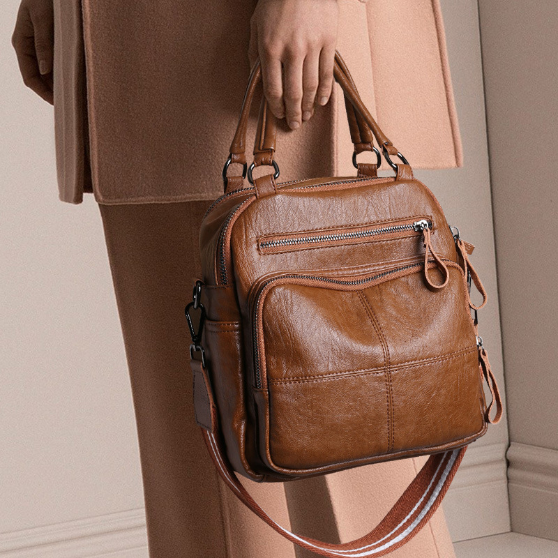 Soft leather backpack women 2025 new fashion casual female bag crossbody single shoulder handbag with retro small backpack