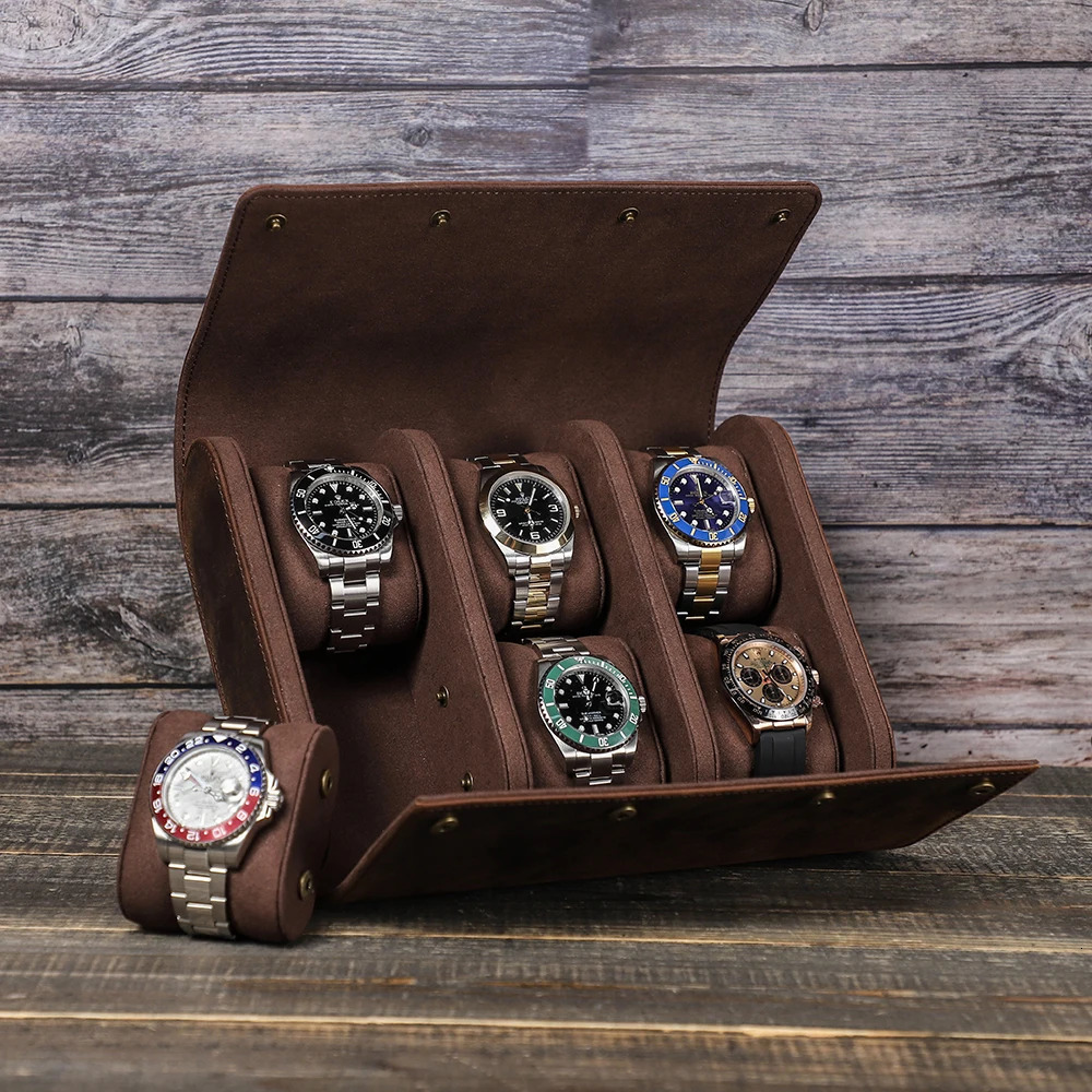 Vintage Watch Roll Travel Case Genuine Leather Handmade Display Box 1/2/3/6/8 Slots Wrist Watches Jewelry Storage Pouch 241216
