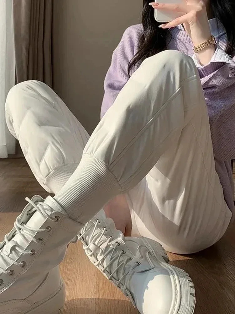 Winter cotton thick warm pants for women Bloomer casual chiffon high waisted Pantalones autumn Sportnie Trouser 241212