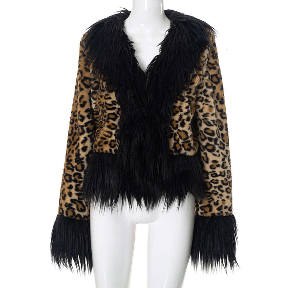 Autumn Winter European And American Parties, Spicy Girls, Socialite Style Short Style, V-Neck Sexy Leopard Print Fur Coat, Women's Fashion Qualit